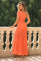 One-Shoulder Ruched Maxi Dress - Delanoir