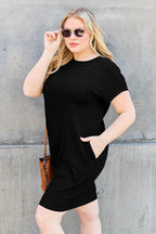 Basic Bae Bamboo Full Size Round Neck Short Sleeve Dress with Pockets - Delanoir