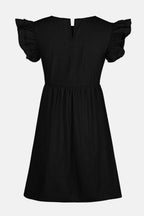 Full Size Ruffled Round Neck Cap Sleeve Denim Dress - Delanoir