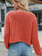 Round Neck Button Up Cardigan with Pockets - Delanoir