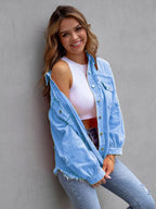 Distressed Drop Shoulder Denim Jacket - Delanoir