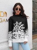 Snowflake Pattern Mock Neck Sweater - Delanoir
