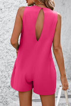 Mandy Round Neck Sleeveless Front Pocket Romper - Delanoir