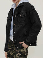 Button Up Collared Neck Long Sleeve Denim Jacket - Delanoir