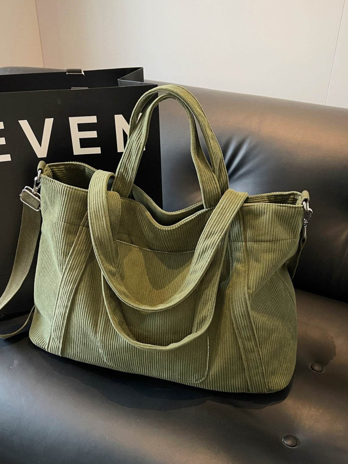 Corduroy Solid Large Tote Bag - Delanoir