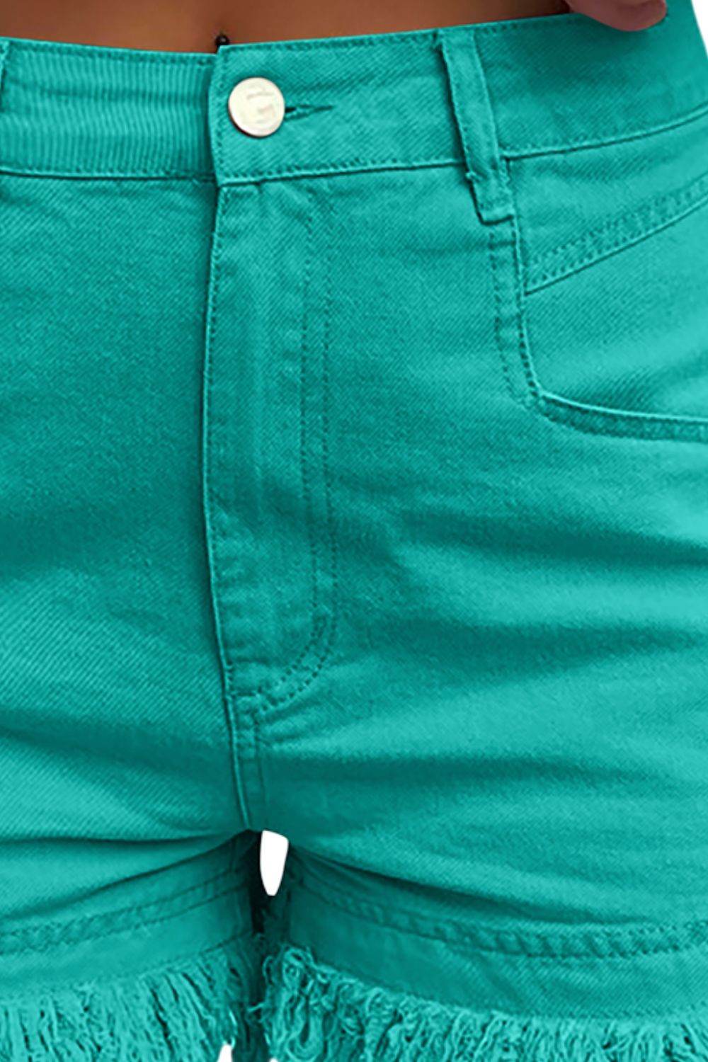 Raw Hem High Waist Denim Shorts - Delanoir