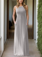 Full Size Grecian Neck Dress with Pockets - Delanoir