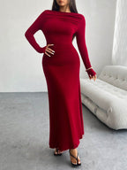 Devine Ruched Long Sleeve Maxi Dress - Delanoir