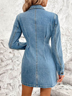 Pocketed Button Up Long Sleeve Denim Dress - Delanoir