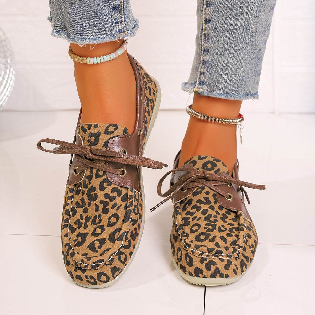 Lace Up Leopard Slip-Ons - Delanoir