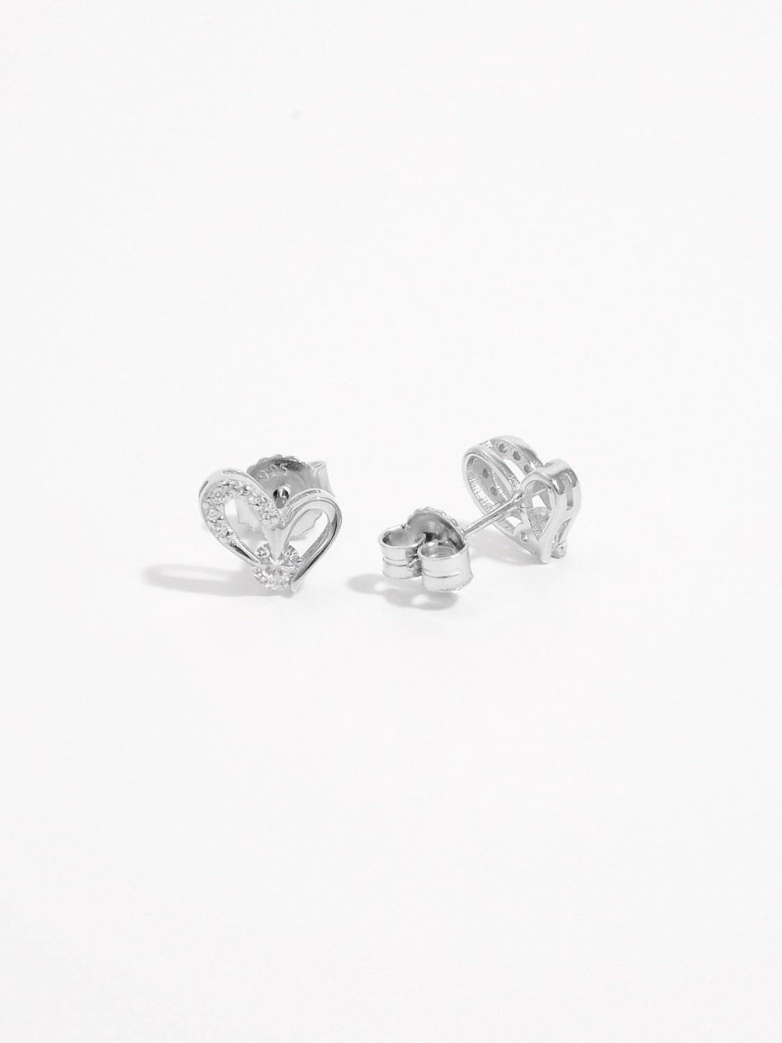 925 Sterling Silver Inlaid Zircon Heart Earrings - Delanoir