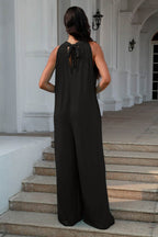 Double Take Full Size Tie Back Cutout Sleeveless Jumpsuit - Delanoir