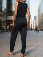 Perfee Half Zip Sleeveless Jumpsuit with Pockets - Delanoir