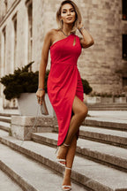 Ruched Cutout Single Shoulder Dress - Delanoir