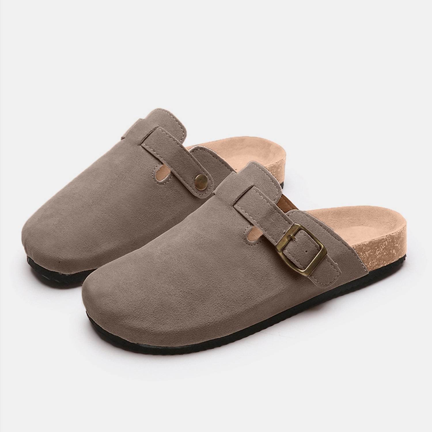 Suede Closed Toe Buckle Slide - Delanoir