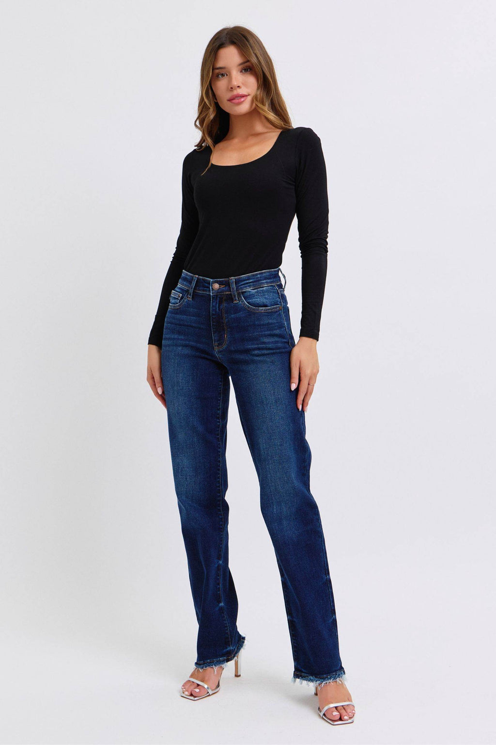 Judy Blue Full Size Raw Hem Straight Leg Jeans - Delanoir