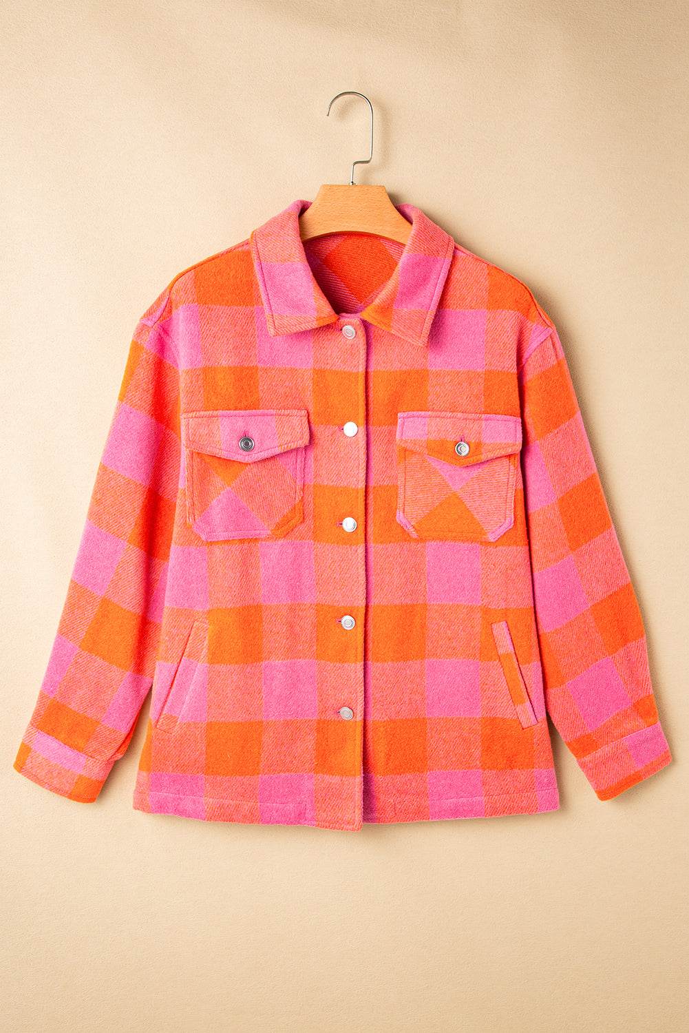 Plaid Collared Neck Button Up Jacket - Delanoir