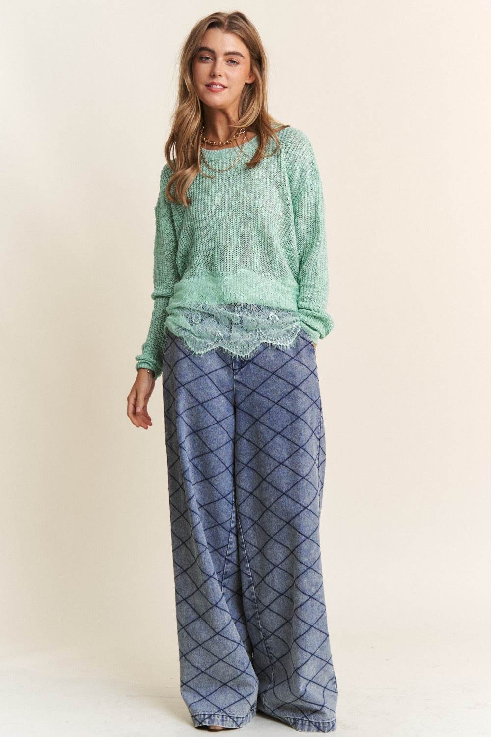 J.NNA Lace Detail Long Sleeve Knit Top - Delanoir