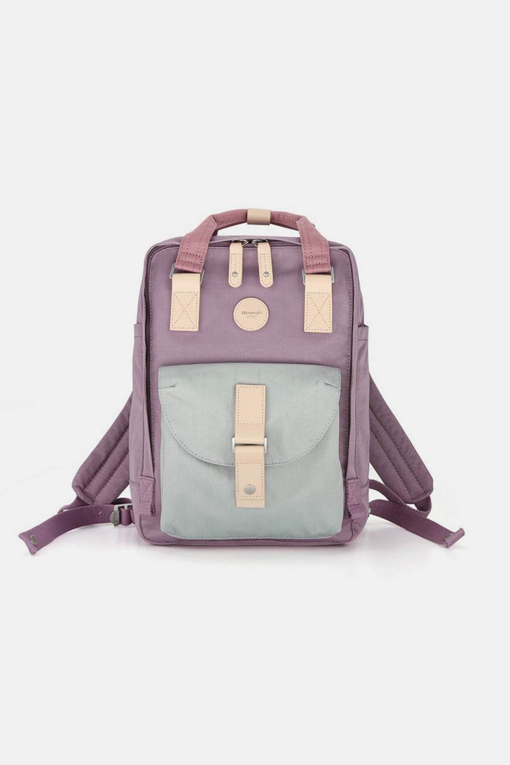 Himawari Contrast Waterproof Canvas Backpack Bag with Round Label - Delanoir