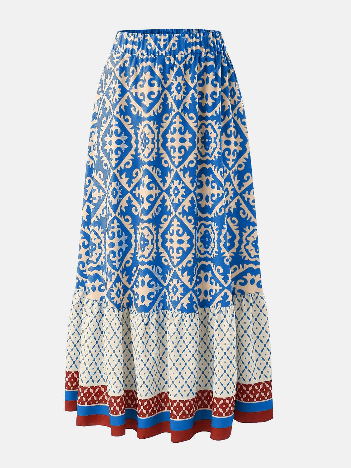 Geometric Elastic Waist Maxi Skirt - Delanoir