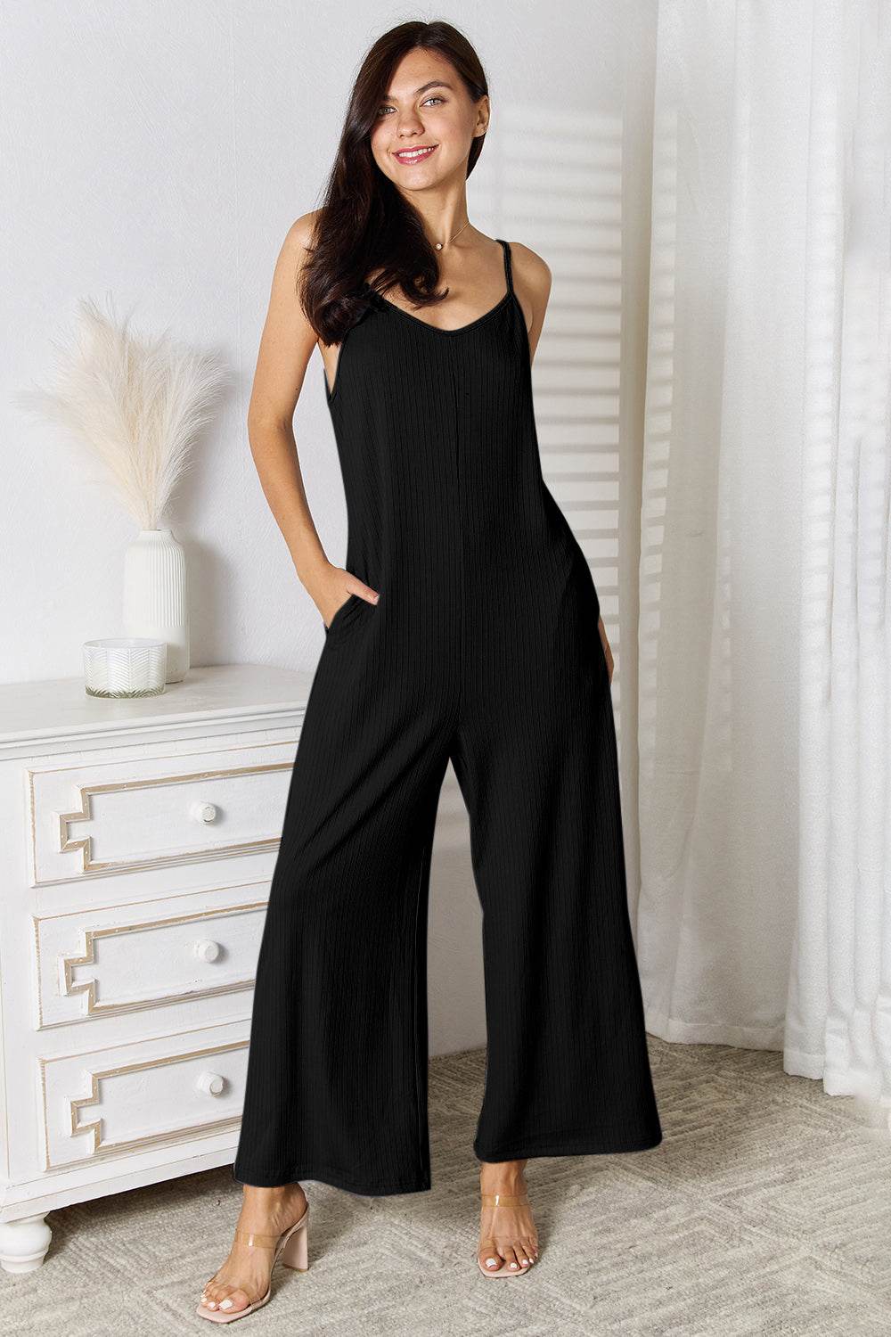 Basic Bae Full Size Spaghetti Strap V-Neck Jumpsuit - Delanoir