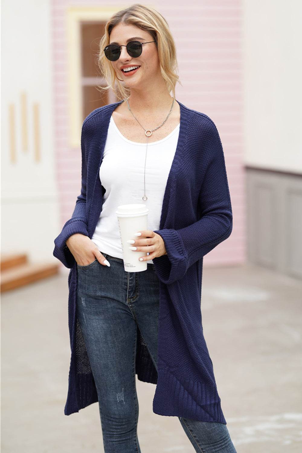 Open Front Long Sleeve Cardigan - Delanoir