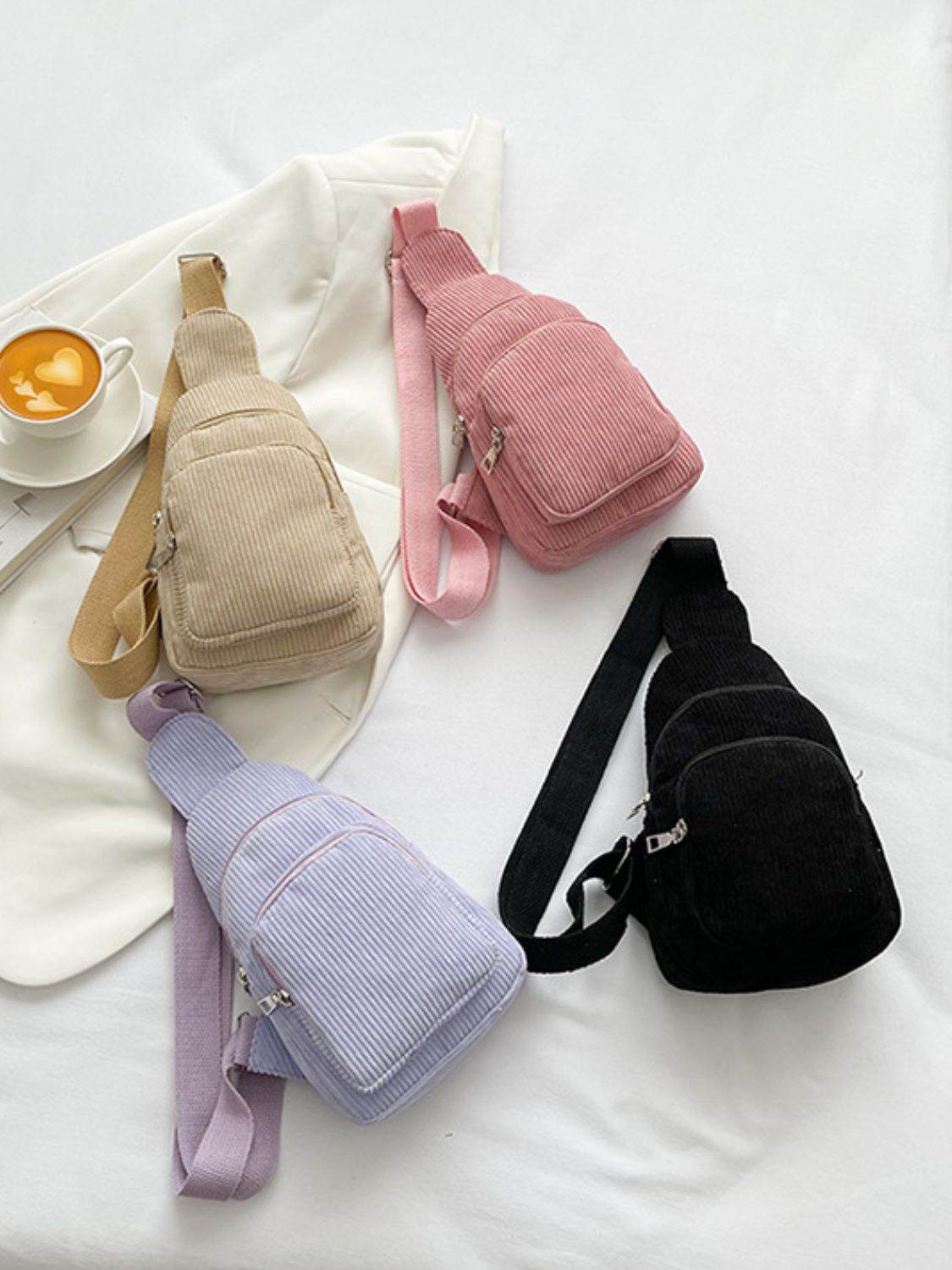 Corduroy Solid Color Crossbody Bag - Delanoir