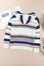 Plus Size Striped Long Sleeve Hooded Sweater - Delanoir