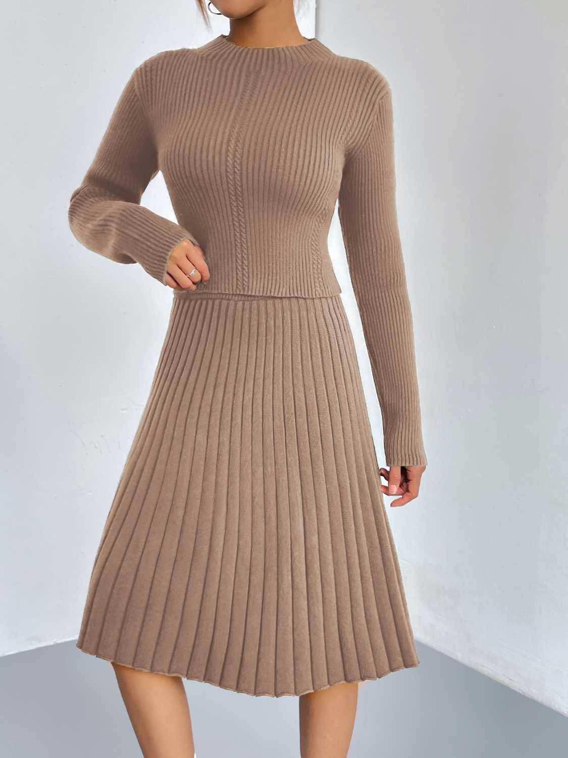 Rib-Knit Sweater and Skirt Set - Delanoir