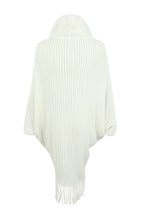 Fringe Detail Long Sleeve Ribbed Poncho - Delanoir