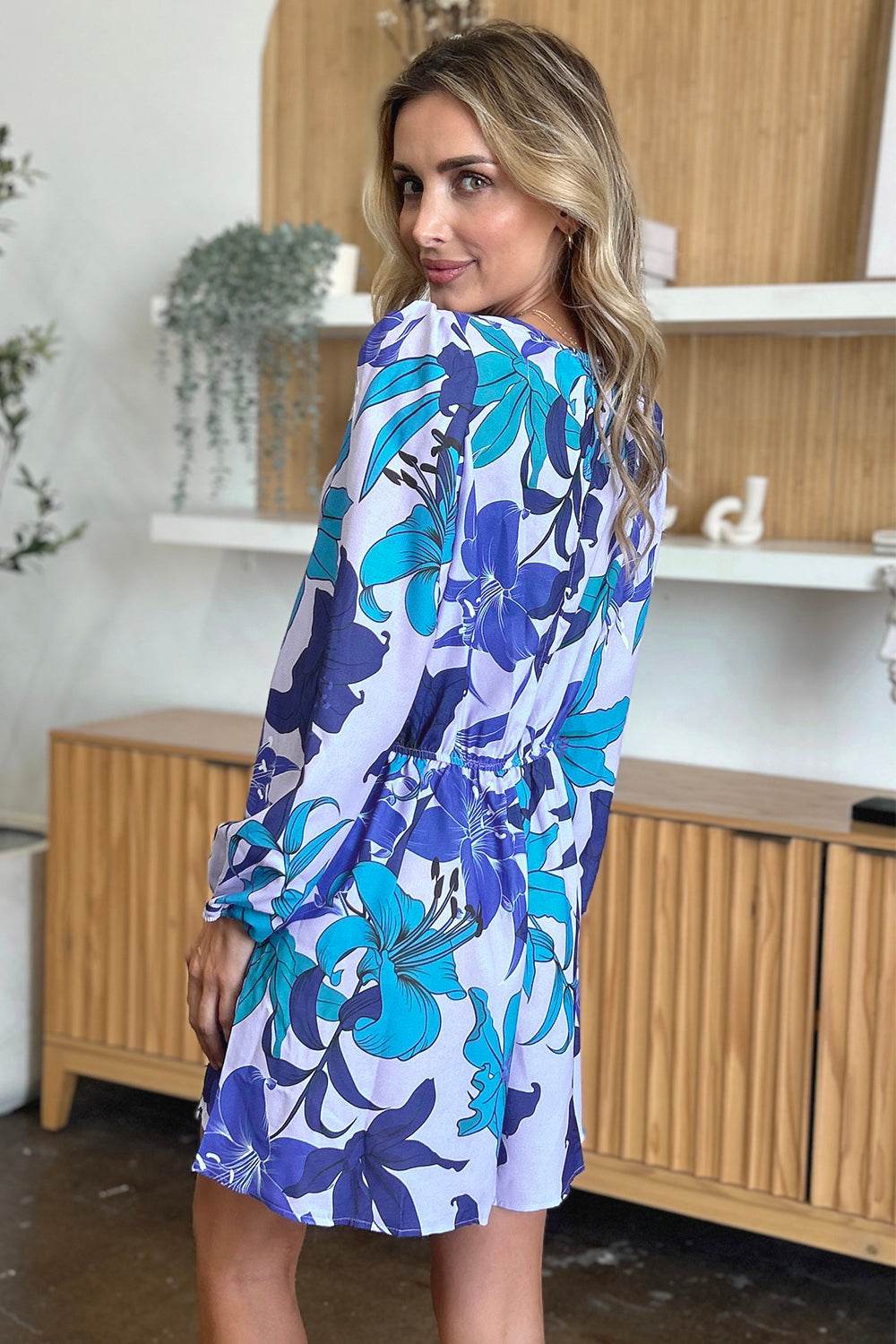 Double Take Full Size Floral Long Sleeve Romper with Pockets - Delanoir