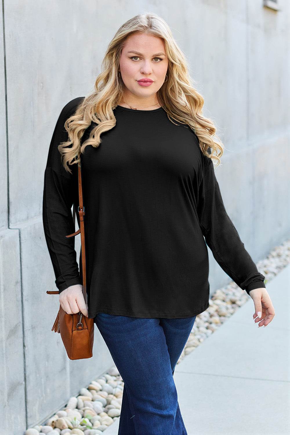 Basic Bae Full Size Round Neck Dropped Shoulder T-Shirt - Delanoir