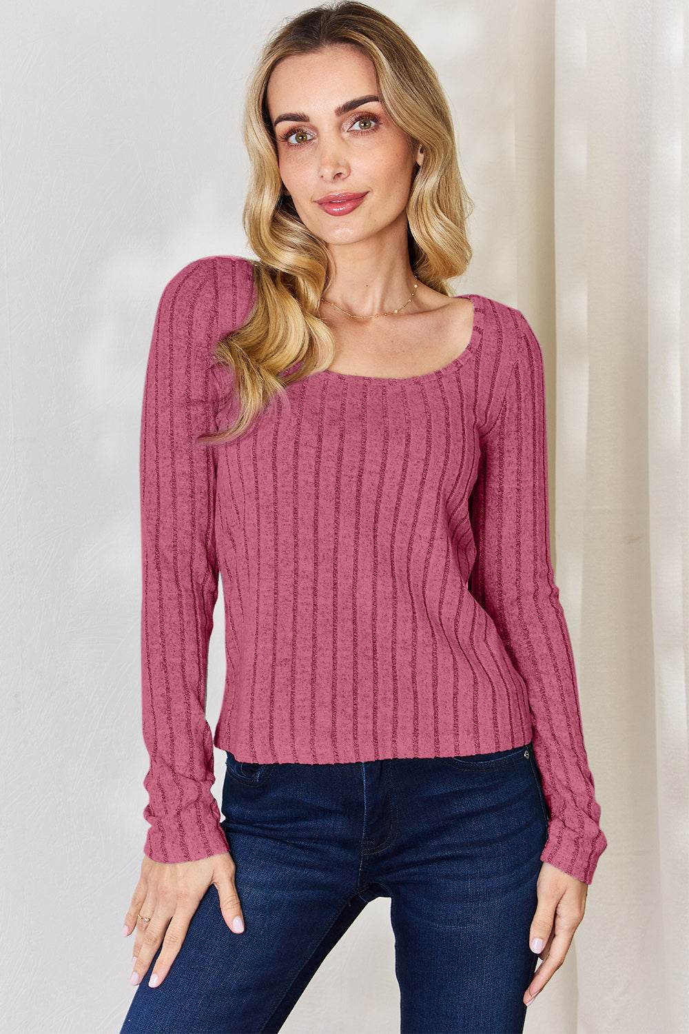 Basic Bae Full Size Ribbed Long Sleeve T-Shirt - Delanoir