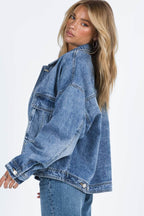 Collared Neck Button Up Denim Jacket - Delanoir