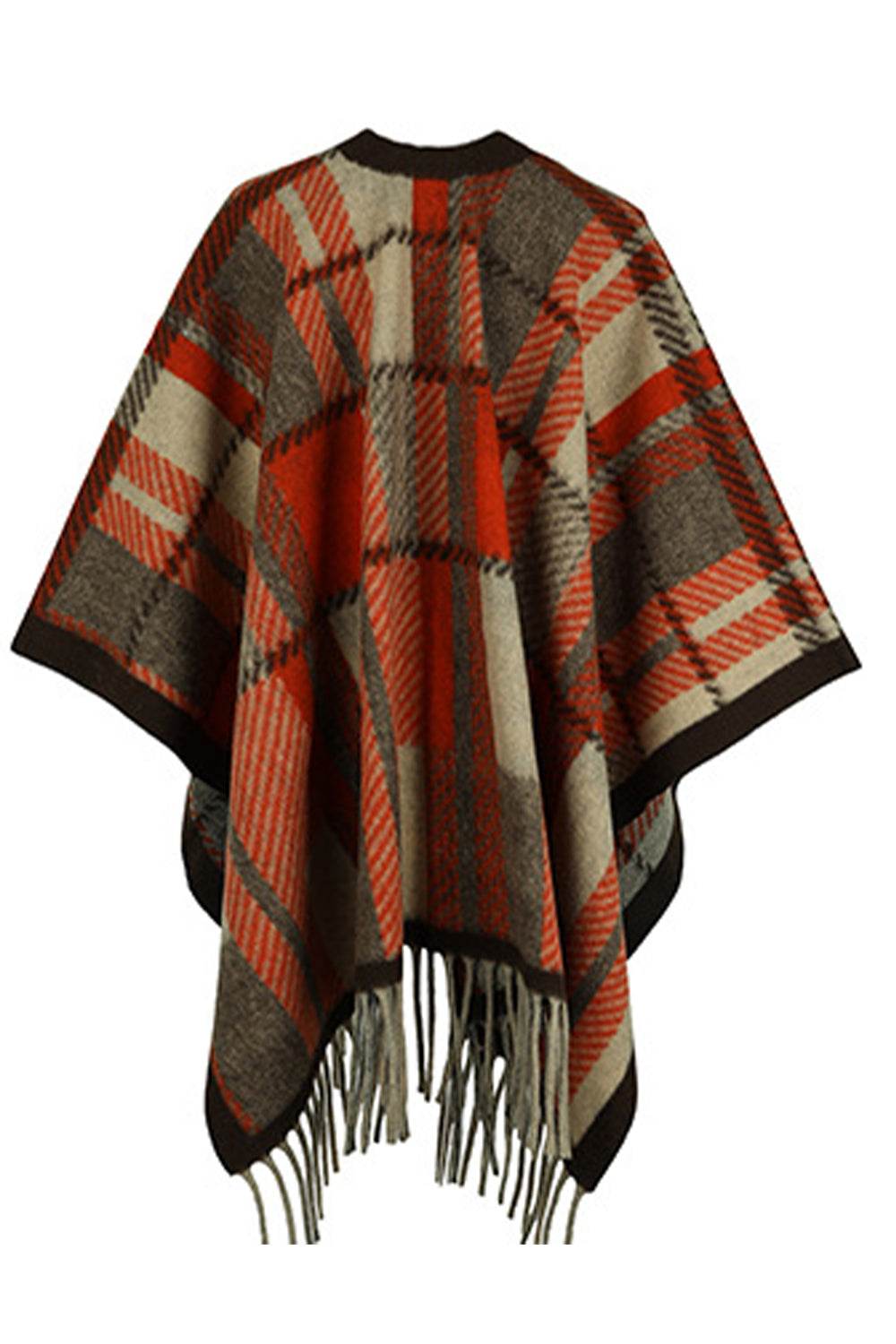 Cloak Sleeve Fringe Detail Poncho - Delanoir