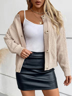 Cable-Knit Round Neck Button Up Cardigan - Delanoir