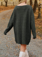 V-Neck Dropped Shoulder Sweater Dress - Delanoir