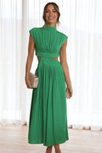 Cutout Mock Neck Sleeveless Ruched Dress - Delanoir