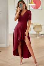 Lace Cutout V-Neck Short Sleeve Dress - Delanoir