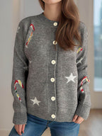 Candy Cane & Star Button Down Long Sleeve Cardigan - Delanoir