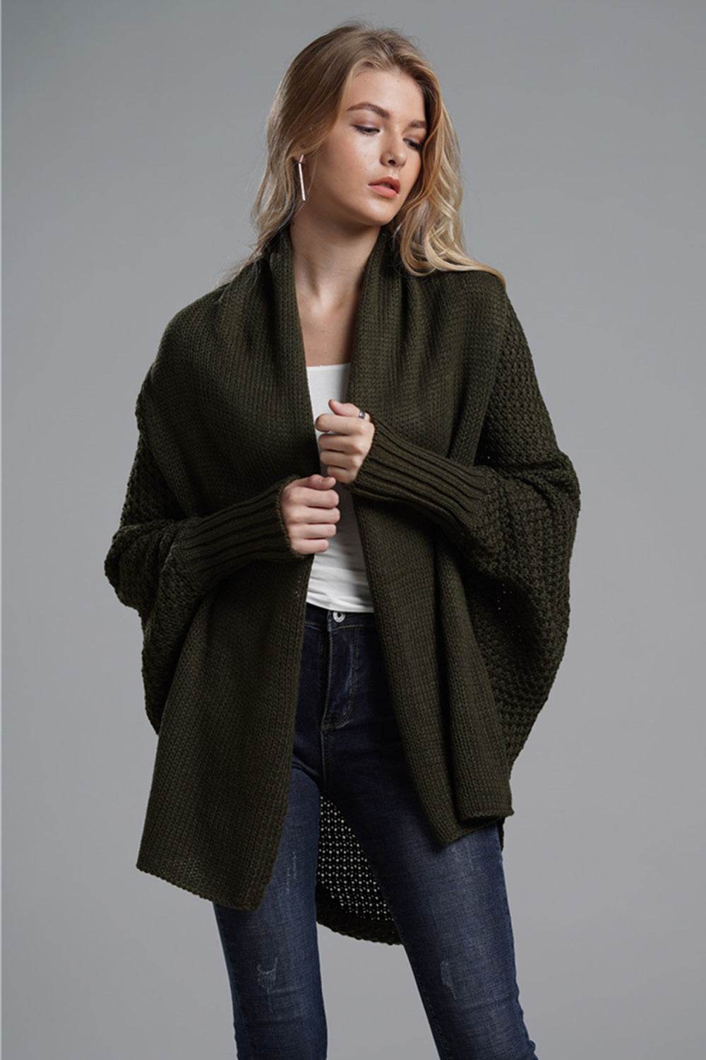 Open Front Batwing Sleeve Cardigan - Delanoir