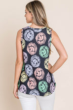 BOMBOM Round Neck Smiley Face Tank - Delanoir