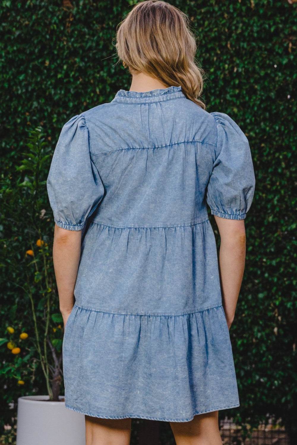 ODDI Washed Tiered Mini Denim Dress - Delanoir