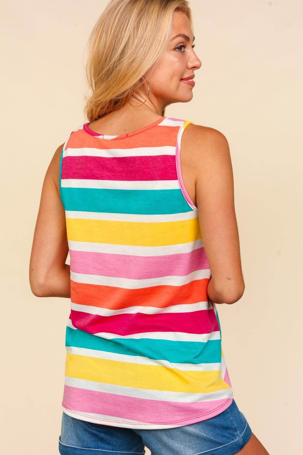 Haptics Round Neck Striped Knit Tank - Delanoir