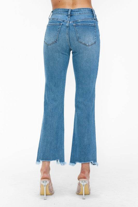 bytos Raw Hem Distressed Mid Rise Crop Jeans - Delanoir