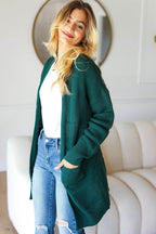 Haptics Stripe Textured Open Front Cardigan with Pockets - Delanoir