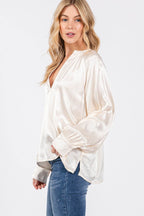 SAGE + FIG Notched Long Sleeve Blouse - Delanoir