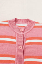 Striped Button Down Long Sleeve Cardigan - Delanoir