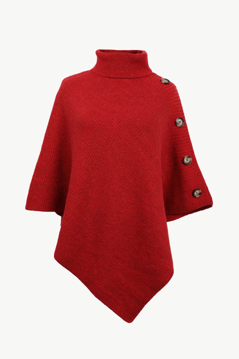 Turtleneck Buttoned Poncho - Delanoir