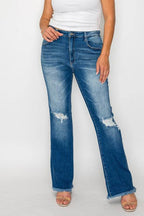 bytos Full Size Raw Hem Distressed High Rise Bootcut Jeans - Delanoir